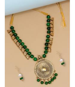 Elegant Gold-Plated  Pendant Green Glossy Pearl Jewellery RAS0452