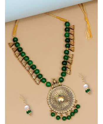 Elegant Gold-Plated  Pendant Green Glossy Pearl Jewellery RAS0452