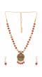 Gold-plated Designer Red & White Long Pearl Drop Round Pendant Jewellery Set RAS0454