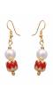 Gold-plated Designer Red & White Long Pearl Drop Round Pendant Jewellery Set RAS0454