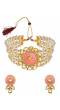 Crunchy Fashion Gold-Plated Indian Choker White Pearl & Kundan Pink Jewellery Set RAS0467