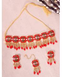 Buy Online Crunchy Fashion Earring Jewelry SwaDev Gold-Tone Red Coloured Kundan AD/ Stones Studded & Pearl Beaded Jewellery Set SDJS0105 Jewellery Sets SDJS0105