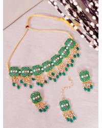 Buy Online Royal Bling Earring Jewelry Traditional Gold Plated Green Choker Necklace Set with earrings & Maang Tika RAS0177 Jewellery RAS0177