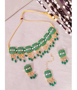 Crunchy Fashion Indian Gold-Plated Green Meenakari  Rajasthani Design Choker Jewellery Set RAS0487