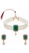 Crunchy Fashion Elegant White Pearl  Green Stone Pendant Choker Jewellery Set RAS0493