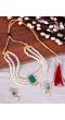 Crunchy Fashion Elegant White Pearl  Green Stone Pendant Choker Jewellery Set RAS0493