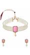 Crunchy Fashion Elegant White Pearl  Light-Pink Stone Pendant Choker Jewellery Set RAS0496