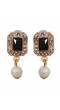 Crunchy Fashion Elegant White Pearl Black Stone Pendant Choker  Jewellery Set RAS0499