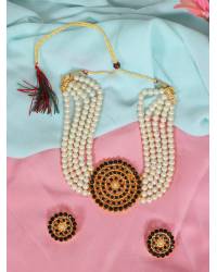 Buy Online Crunchy Fashion Earring Jewelry Crunchy Fashion Gold-Plated Kundan Studded Multilayered White Faux Pearl Jewellery Set RAS0553 Jewellery Sets RAS0553