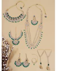Buy Online Crunchy Fashion Earring Jewelry Crunchy Fashion Gold-Tone Green Pearl Kundan Jewellery Set RAS0549 Jewellery Sets RAS0549