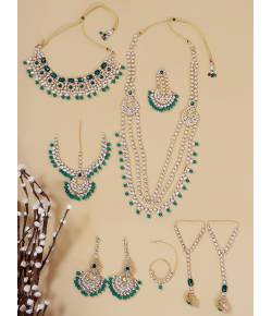 Crunchy Fashion Traditional Gold-Plated Beautiful Polki  Enamelled Green Kundan Bridal Jewellery Sets RAS0511