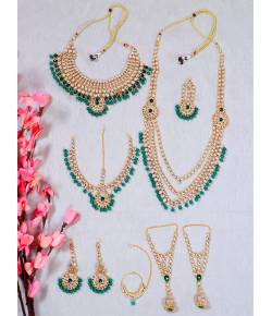 Crunchy Fashion Traditional Gold-Plated Latest Kundan Green Pearl Bridal Dulhan Jewellery SetsRAS0514 