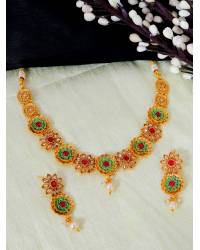 Buy Online Royal Bling Earring Jewelry Traditional Gold Plated Green Choker Necklace Set with earrings & Maang Tika RAS0177 Jewellery RAS0177