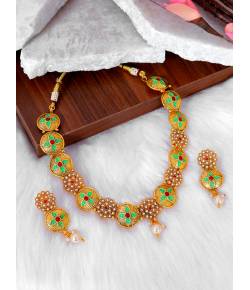 Crunchy Fashion Gold-Plated Meenakari & Kundan Multicolor Jewellery Set RAS0522