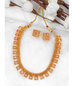 Crunchy Fashion Gold-Plated Peach Kundan Stone Traditional Jewellery Set RAS0527