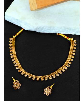 Crunchy Fashion Gold-Plated  Stone Work Choker Jewellery Set RAS0528