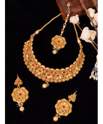 Crunchy Fashion Traditional Gold-Toned Floral Jewellery Set RAS0536