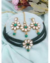 Buy Online Royal Bling Earring Jewelry Crunchy Fashion Traditional Gold-Plated Beautiful Polki  Enamelled Green Kundan Bridal Jewellery Sets RAS0511 Jewellery Sets RAS0511