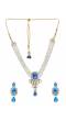 Crunchy Fashion Gold-Plated Blue Kundan Studded Multilayered White Faux Pearl Jewellery Set RAS0554