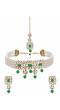 Crunchy Fashion Gold-Tone White & Green Kundan Studded & Beaded Choker Jewellery Set RAS0556