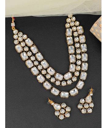 Crunchy Fashion Gold-Tone Traditional Layered Kundan Jewellery Set RAS0560