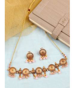 Antique Gold Plated Pink Polki Choker Set for Party