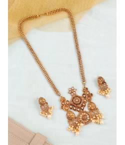 Gold Plated Long Temple Jewellery Set for Women