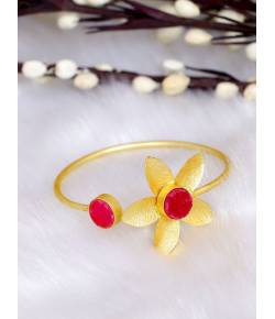Gold-Plated Imitation Floral Red Stone  Design Kada Bracelet SDJB0011