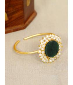 SwaDev Ethinc Gold-Plated  Pearl Green Stone Kada Bracelet  SDJB0016