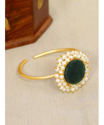 SwaDev Ethinc Gold-Plated  Pearl Green Stone Kada Bracelet  SDJB0016