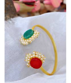  SwaDev Gold-Plated Pearl Red &Green Stone Kada Bracelet  SDJB0019
