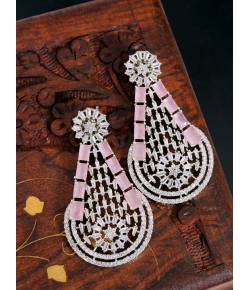 SwaDev American Diamond Silver & Pink Oval Shape Dangler Earring SDJE0001