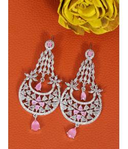 SwaDev  Silver & Pink American Diamond Studded Contemporary Dagler Earring SDJE0003