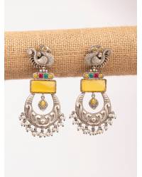 Buy Online Crunchy Fashion Earring Jewelry Crunchy Fashion Gold-Plated Lotus Floral stud Green Meenakari & Pearl Earrings RAE1714 Jewellery RAE1714