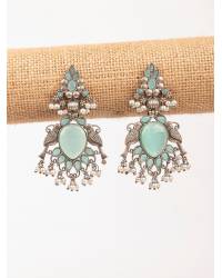 Buy Online Royal Bling Earring Jewelry Oxidized Silver Green Kundan Peacock Jhumka Earrings RAE0762 Jewellery RAE0762