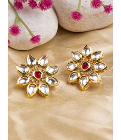 Party Wear Kundan Flower Stud Earrings for Women Girls