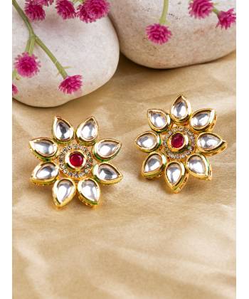 Party Wear Kundan Flower Stud Earrings for Women Girls