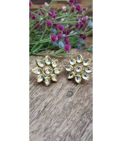 Stylish Party Wear Kundan Flower Stud Earrings for Women