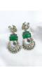 Green Stone Silver Lookalike Peacock Earrings For Women