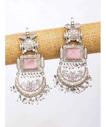 Pretty Pink Silver Look Alike Earrings for Women
