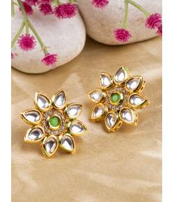 Stylish Flower-Shaped Kundan Stud Earrings for Women