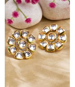 Statement White Stone Kundan Stud Earrings for Stylish Girls &