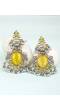 Yellow Stone Studded Silver Oxidised Earrings for Girls