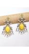Yellow Stone Studded Silver Oxidised Earrings for Girls