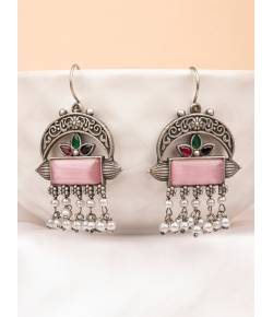 Antique Pink Oxidised Silver Danger Earrings for Women