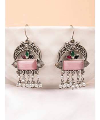 Antique Pink Oxidised Silver Danger Earrings for Women
