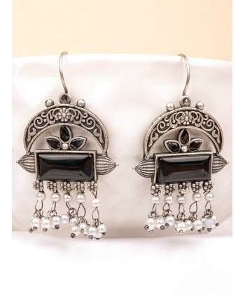 tylish Oxidized Silver Look-Alike Black Earrings for Girls & 