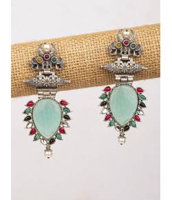 Mint GReen Oxidised Silver Earrings with Elephant Motifs for 
