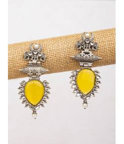 Yellow stylish Party Wear Silver Look alike Earrings