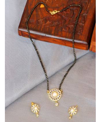 SwaDev American Diamond Gold-Plated Stylish Floral Round Mangalsutra Set SDMS0004